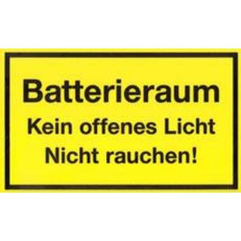 Schild Batterieraum Kein offenes Licht nicht Rauchen! Gelb