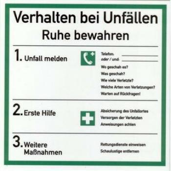 Verhalten bei Unfällen Schild