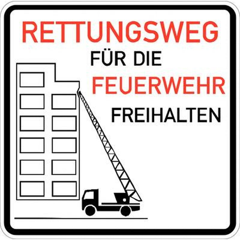 Feuerwehrschild VZ 2441, Rettungsweg für Feuerwehr freihalten