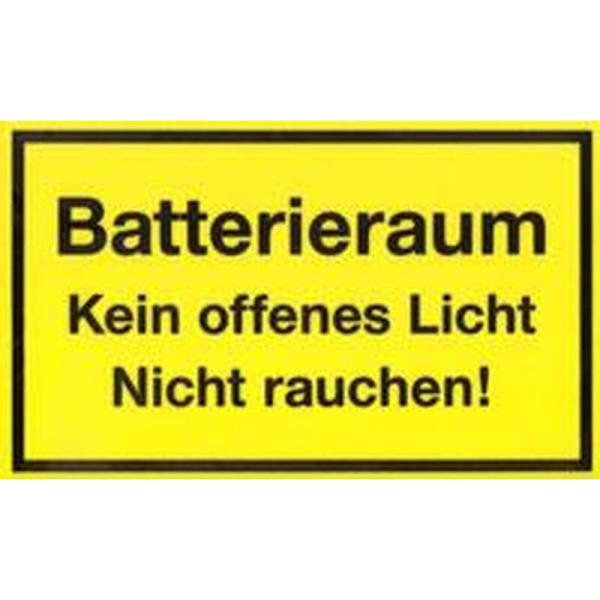 Schild Batterieraum Kein offenes Licht nicht Rauchen! Gelb