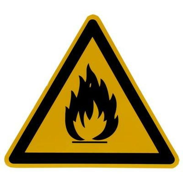 Schild Warnung vor feuergefährlichen Stoffen ( Flamme ) Gelb Folie 20 cm