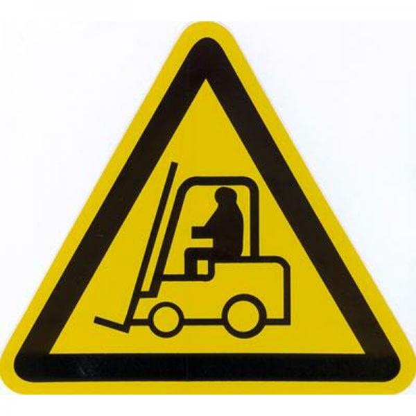 Schild Warnung vor Flurförderzeugen Gelb Folie 20 cm selbstklebend