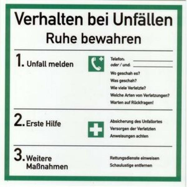 Verhalten bei Unfällen Schild