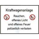 Schild Kraftwagenanlage - Feuer, offenes Licht und offenes Feuer polizeilich verboten